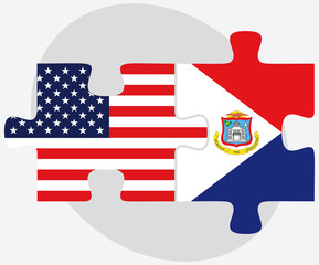 USA and Sint Maarten (Dutch Part) Flags in puzzle
