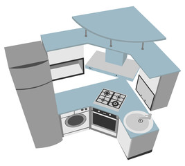 kitchen interior cutaway illustration modern style