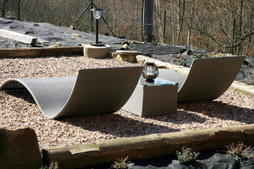 Building terrace in a country estate. Landscape architecture.