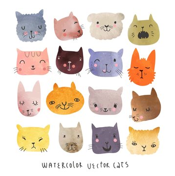 Cute cats watercolor vector