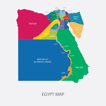 EGYPT MAP with regions flat design illustration vector