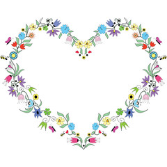Spring inspired  Heart  Shape with colorful floral elements
