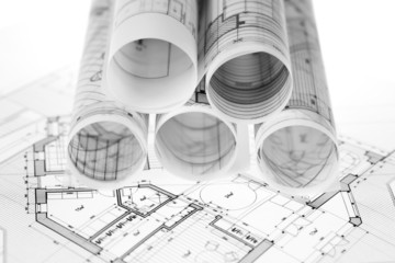 rolls of architecture blueprints & house plans