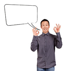 Asian Man Shows OK with Speech Bubble