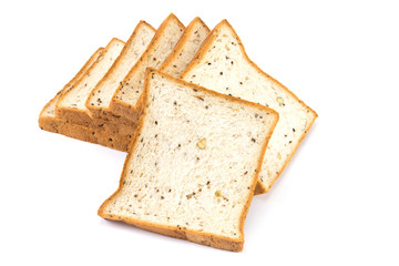 cereal and black sesame bread on white background