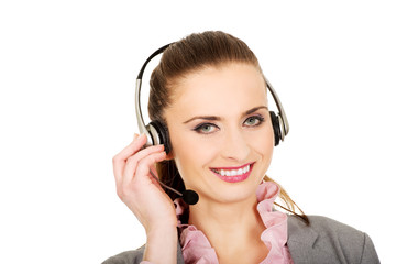 Fototapeta premium Happy smiling support phone operator.