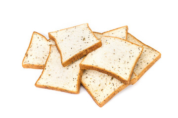 cereal and black sesame bread on white background