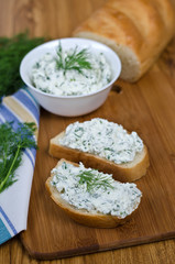 Sandwiches with cheese and parsley.