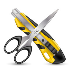 Scissors and paper knife. Vector illustration