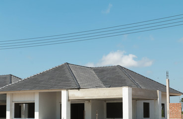 Architectural detail of metal roofing on commercial construction