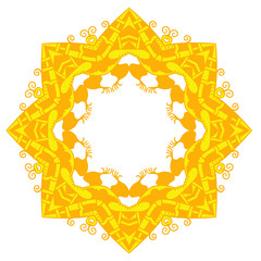 Yellow star. Round ornament. Vector art