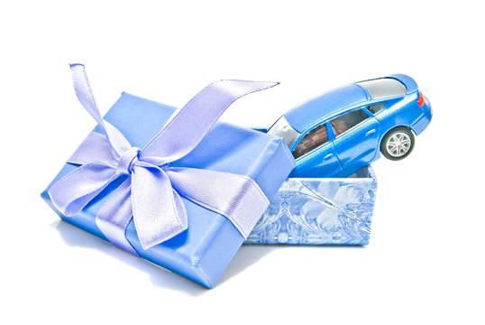 Gift Box With Blue Car