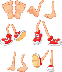 Cartoon walking feet on stick legs in various positions