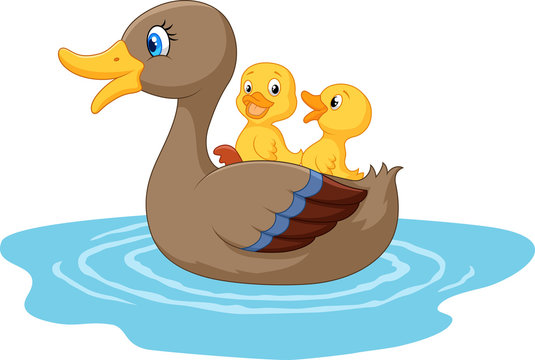 Cartoon ducks on the pond