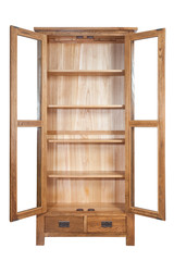 Wooden bookcase isolated on white background