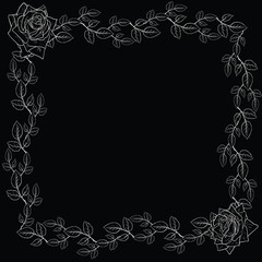 floral frame with roses and  leaves