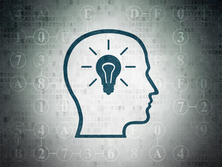 Data concept: Head With Lightbulb on Digital Paper background