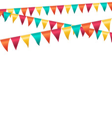 Fototapeta premium Multicolored bright buntings garlands isolated on white backgrou