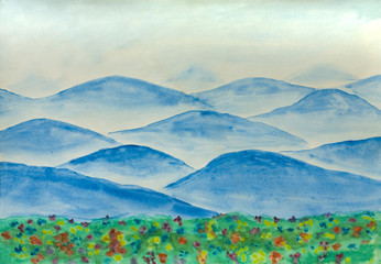 Naklejka premium Blue hills, painting
