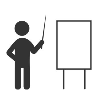 Flat icon with blank board like space for text and man with poin
