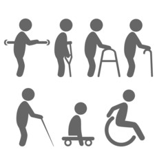 Disability people pictograms flat icons isolated on white backgr