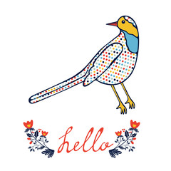 Concept hello card with floral decorative bird