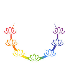 Yoga emblem with abstract chakra lotuses isolated on white backg