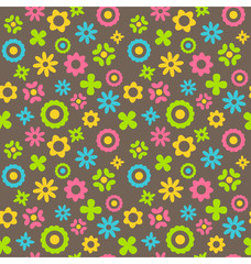 Bright fun abstract seamless pattern with flowers