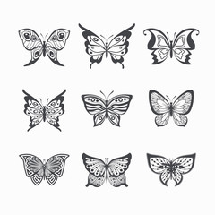Obraz na płótnie Canvas Collection of stylized butterflies.