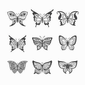 Collection of stylized butterflies.