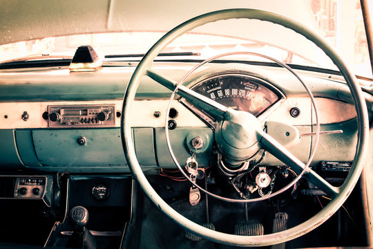 interiors view of old vintage car