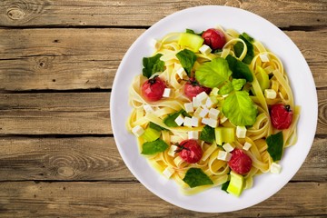 Pasta. Pasta Collection - Fettucini with tomatoes, basil and