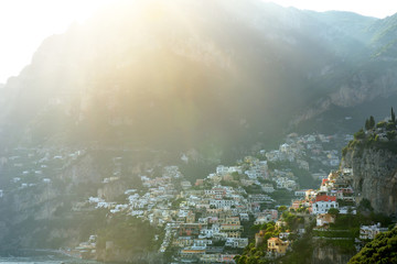 Positano panoramic view in a sunny day, Amalfi coast