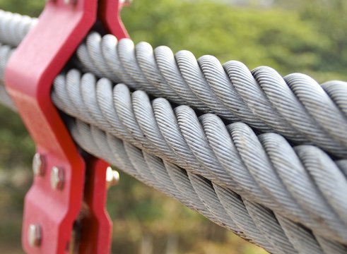 Fototapeta The closeup of bundle cables on suspension bridge