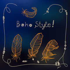 Boho style frame background. Vector illustration