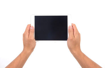 hand hold white tablet