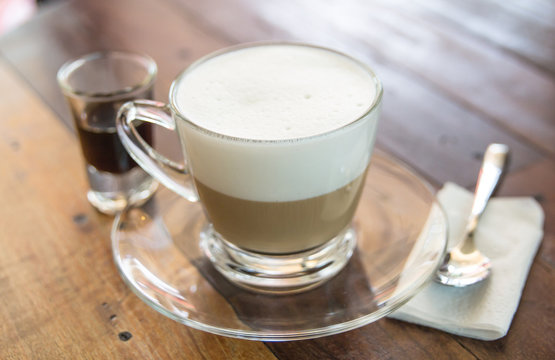 coffee cup on background wooden table