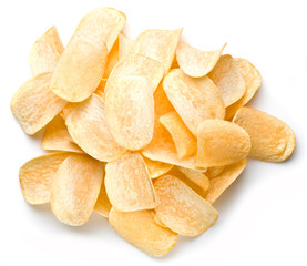 Potato chips isolated white background.