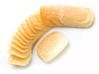 Potato chips isolated white background.