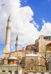 Fototapeta na wymiar Hagia Sophia in Istanbul on a background of clouds and blue sky