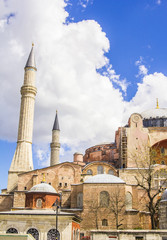 Fototapeta premium Hagia Sophia in Istanbul on a background of clouds and blue sky
