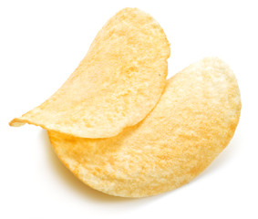 Potato chips isolated white background.