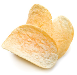 Potato chips isolated white background.