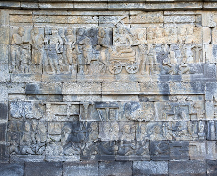 Detail of carved relief at Borobudur Temple