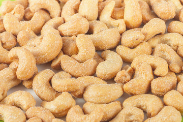 closeup of salted cashews nuts