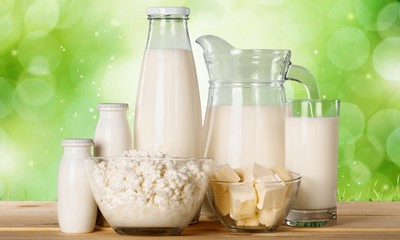 Milk. Dairy products on the sky background.