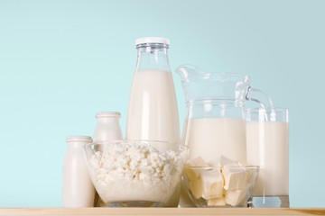 Milk. Dairy products on the sky background.