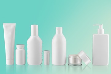Background. Collection of  various beauty hygiene containers on