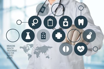 Doctor. Scientist doctor hand touch virtual medical network