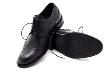 Classic leather men shoes isolated on white background. Male